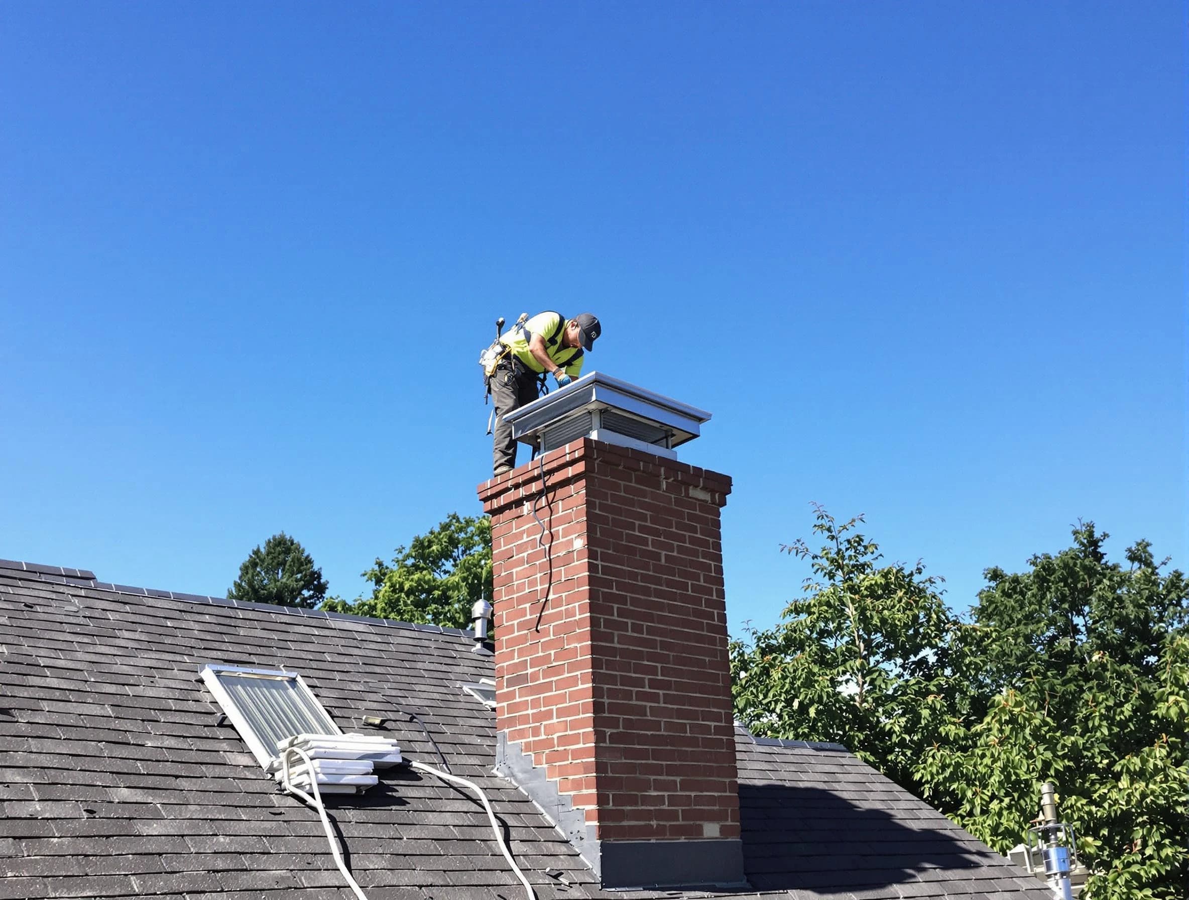 Bernalillo Chimney Sweep technician measuring a chimney cap in Bernalillo, NM