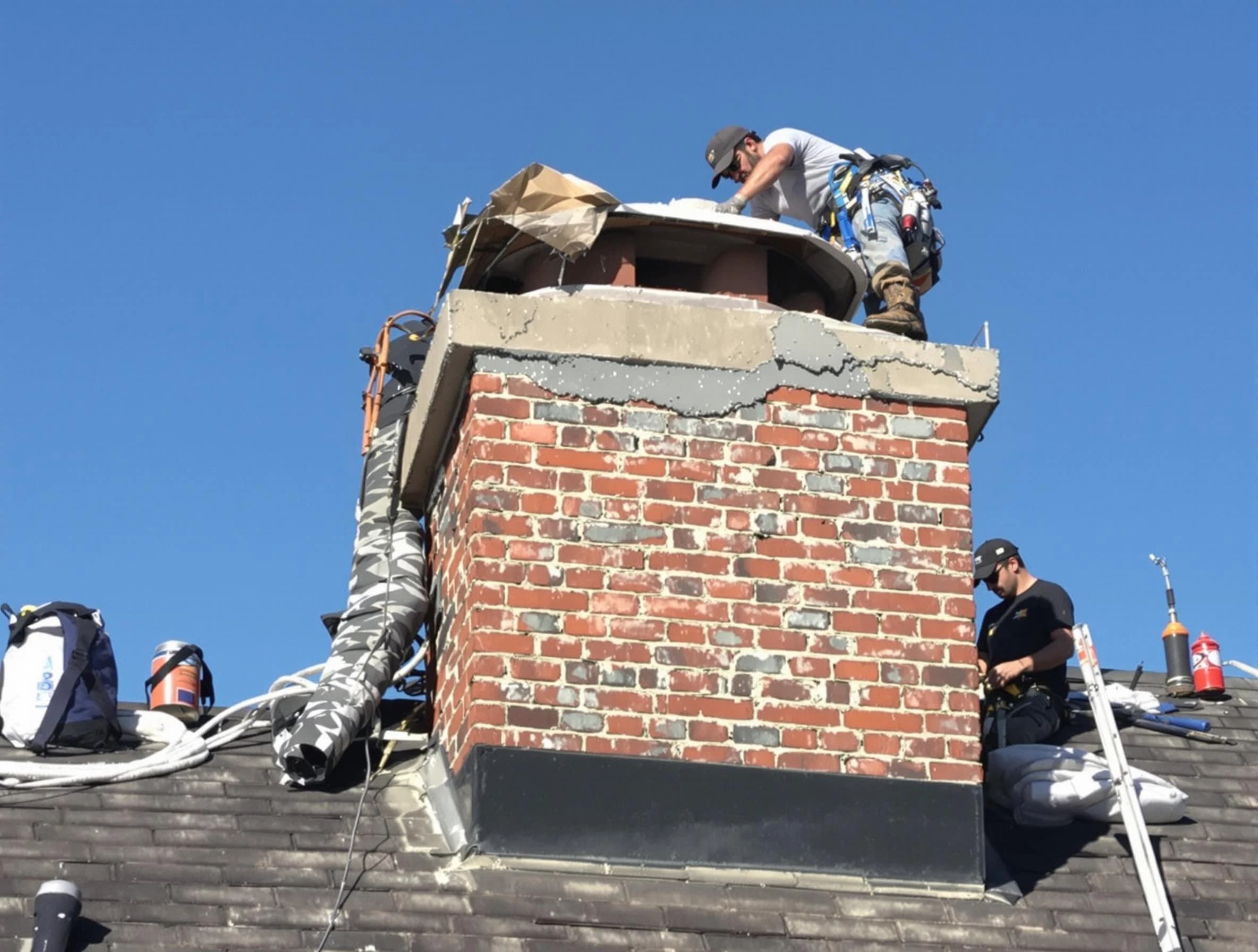 Bernalillo Chimney Sweep installing a custom chimney crown in Bernalillo, NM