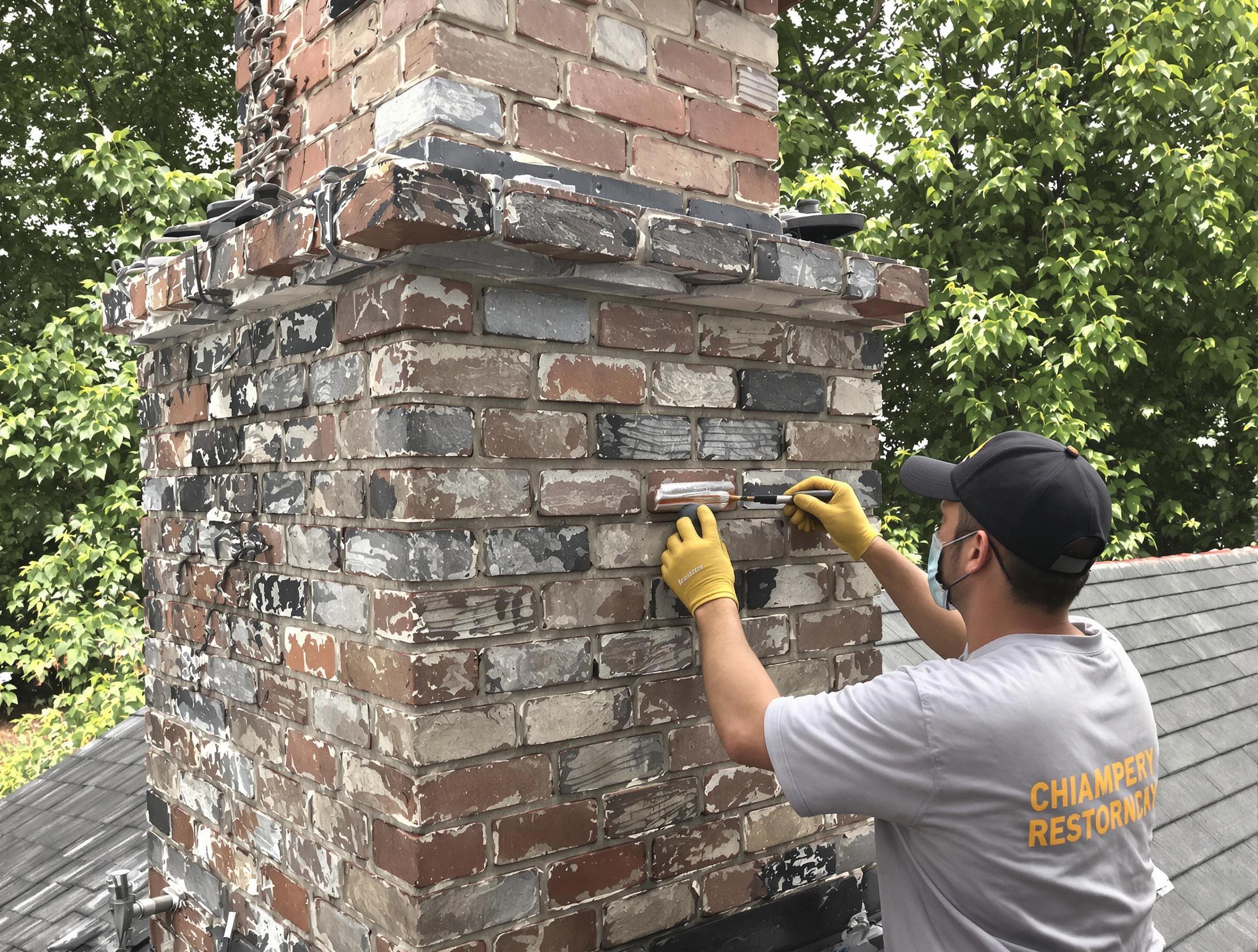 In-progress chimney restoration by Bernalillo Chimney Sweep in Bernalillo, NM