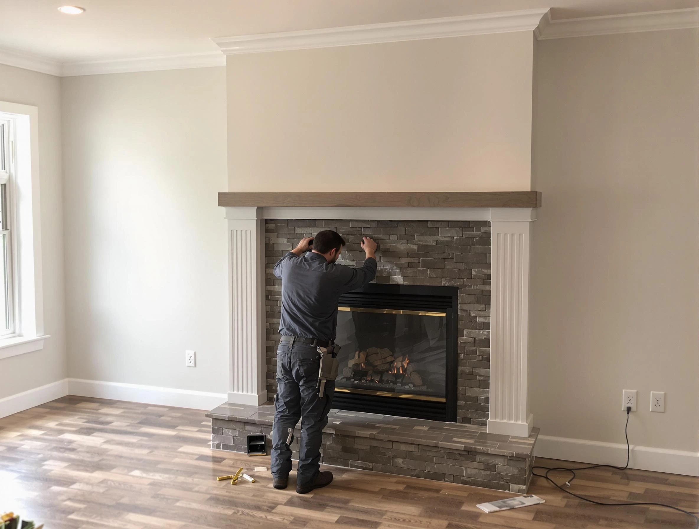Bernalillo Chimney Sweep finishing a custom fireplace install in Bernalillo, NM